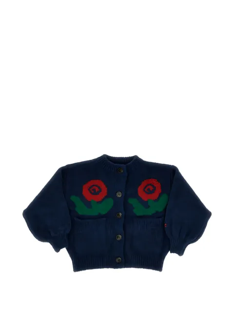 Bobo Choses rose-intarsia knitted cardigan