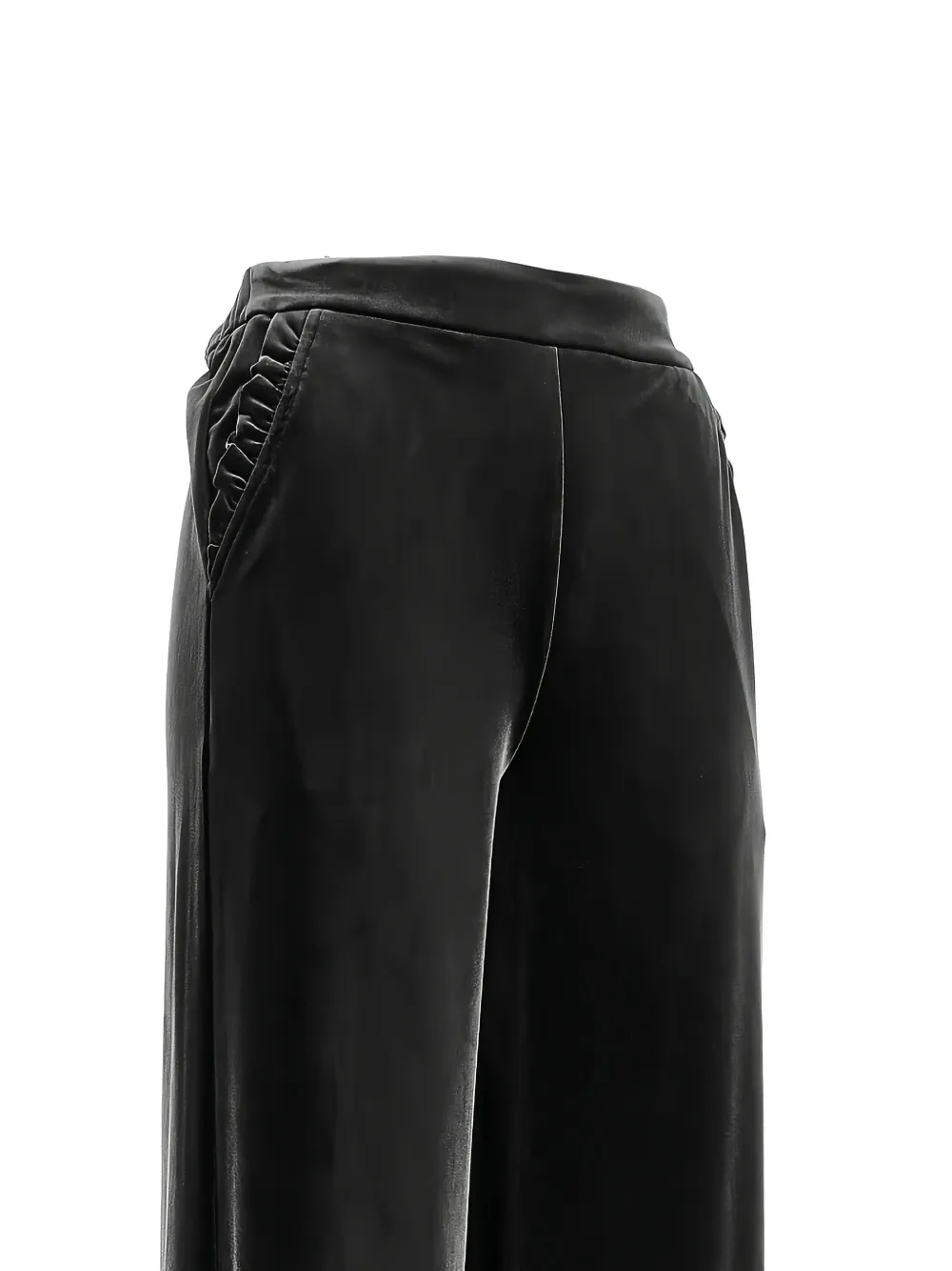 Emporio Armani ruffle-trim velvet trousers Zwart