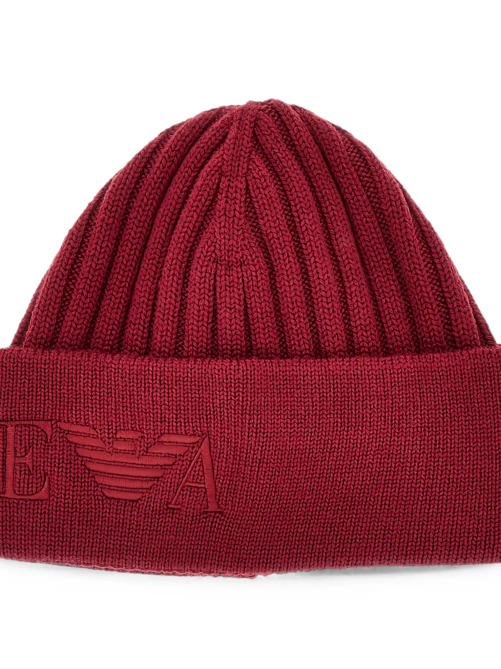 Emporio Armani Geribbelde muts met geborduurd logo Rood