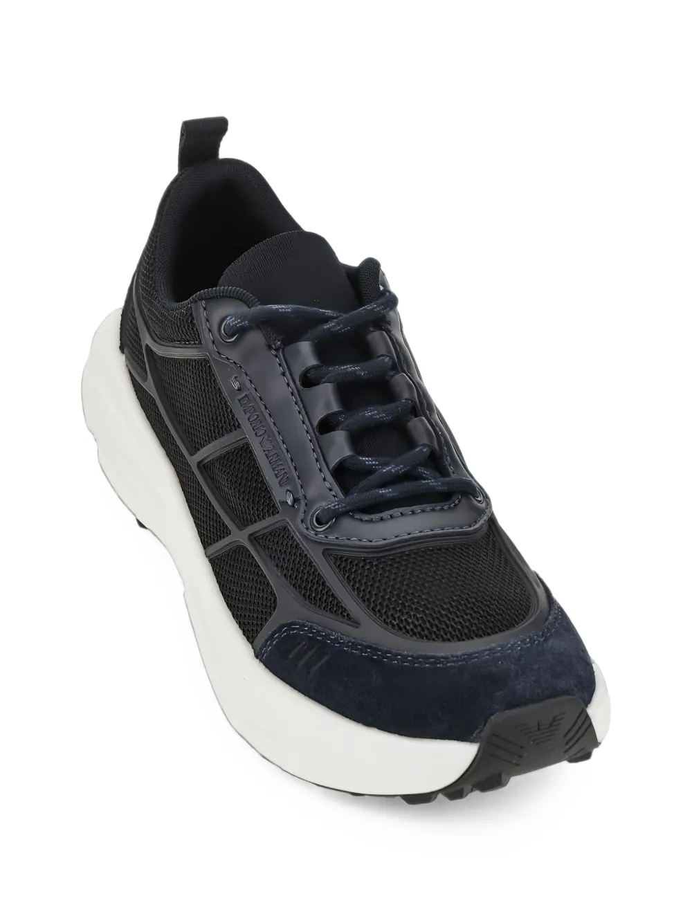 Emporio Armani mesh-panelled suede-trim sneakers Zwart