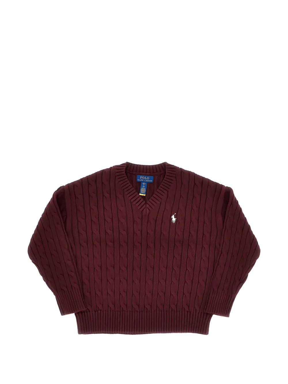 POLO RALPH LAUREN KIDS cable-knit cotton V-neck jumper - Rosso