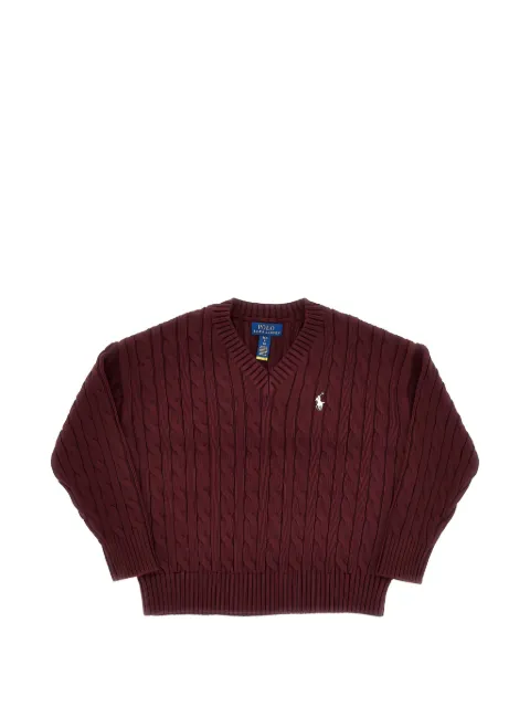 POLO RALPH LAUREN KIDS cable-knit cotton V-neck jumper