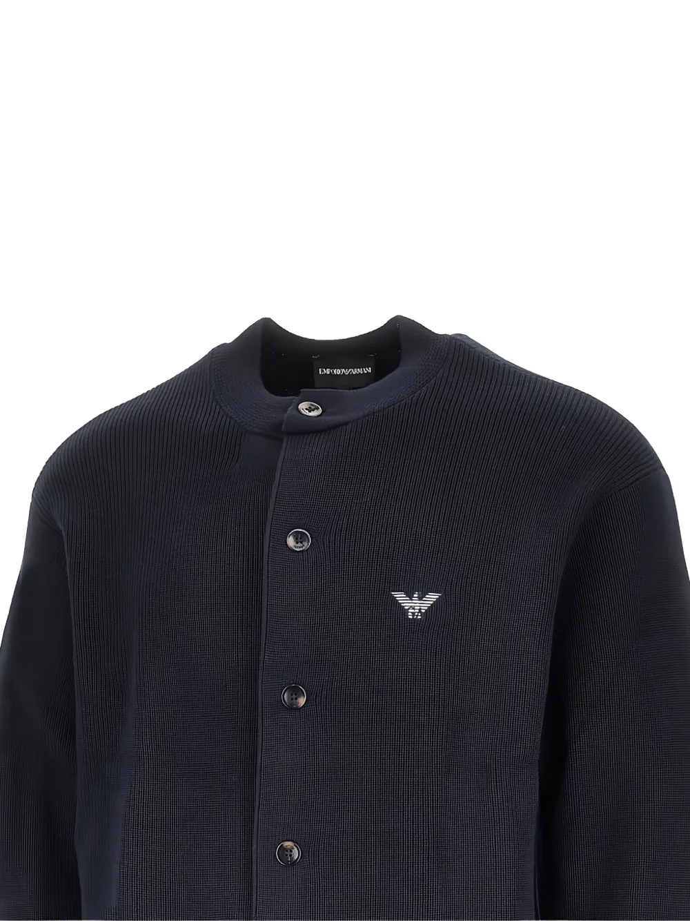 Emporio Armani logo-embroidered ribbed-knit Cardigan | ブルー