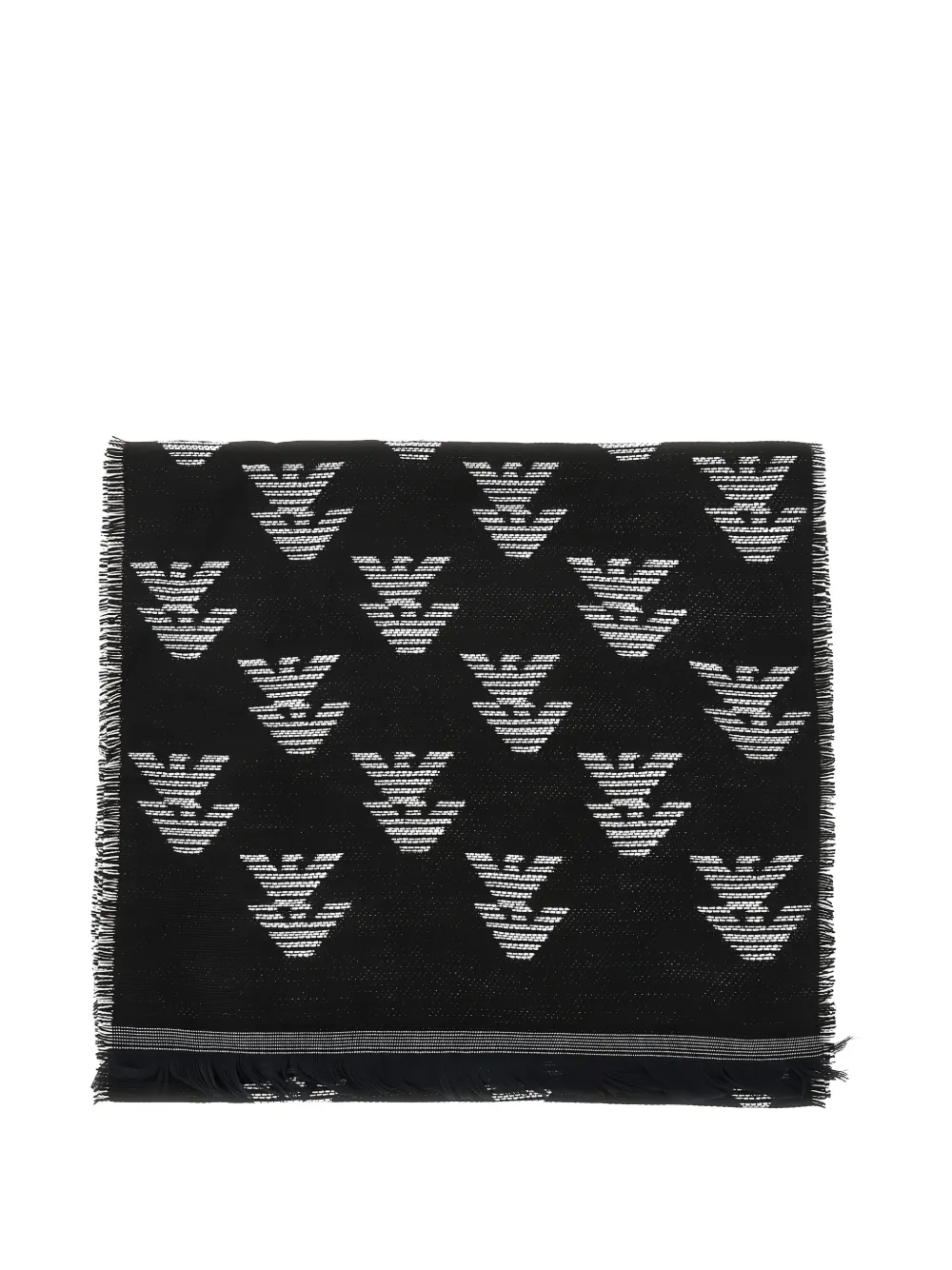 Emporio Armani Eagle sjaal met franje en logo Zwart