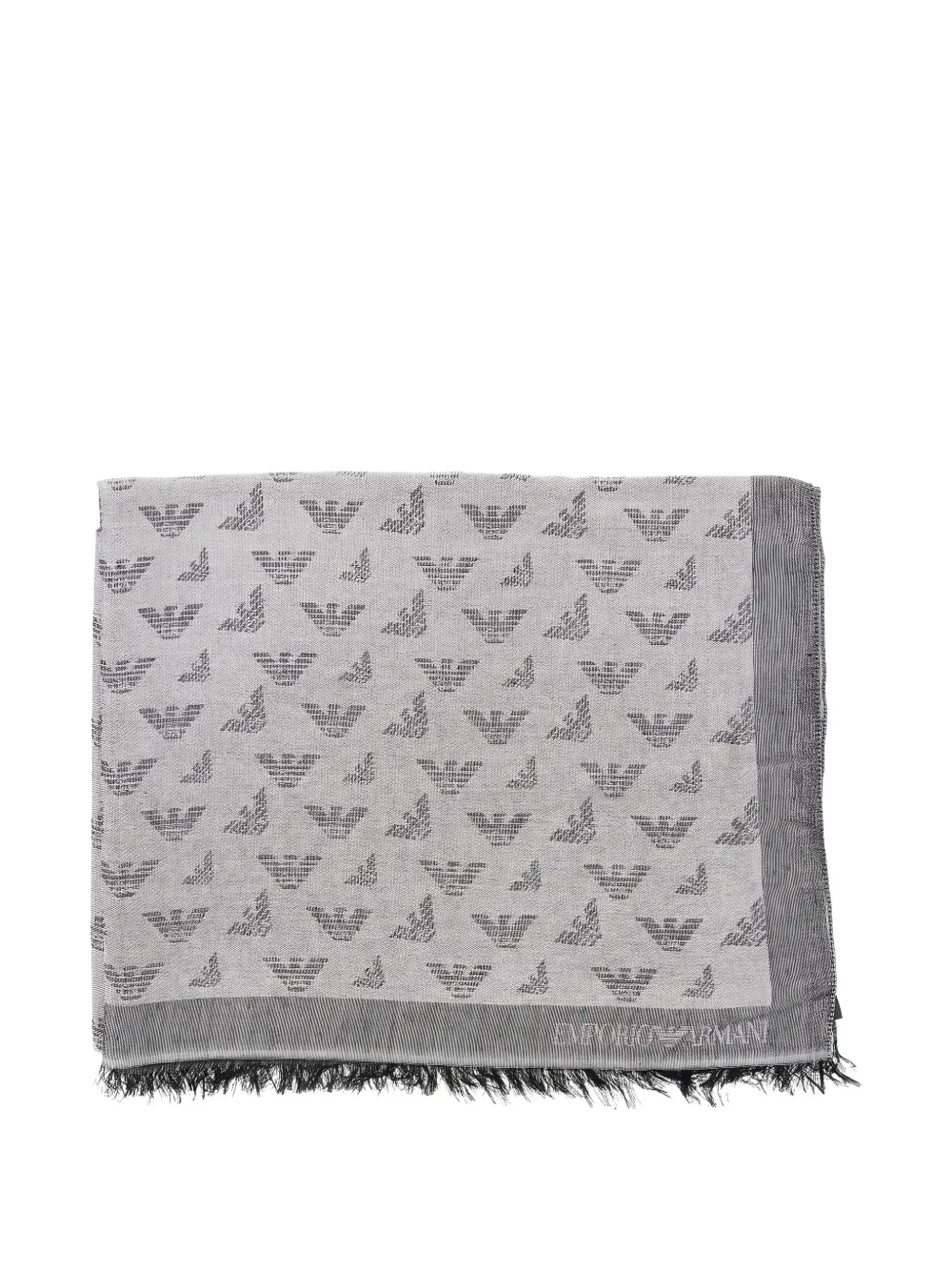 Emporio Armani Eagle-monogram fringed scarf - Grigio