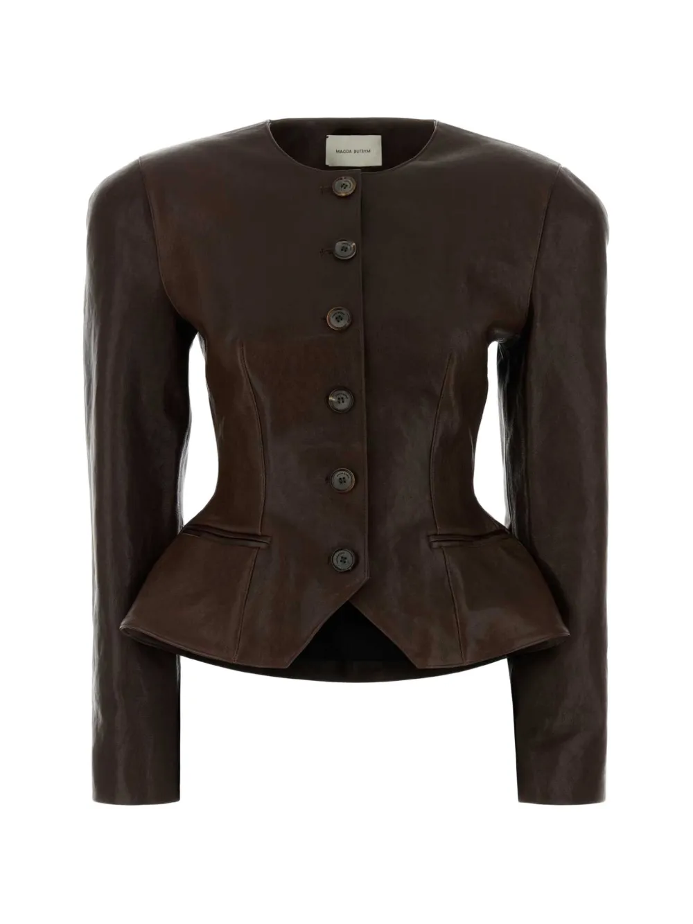 Magda Butrym peplum-hem leather jacket - Marrone