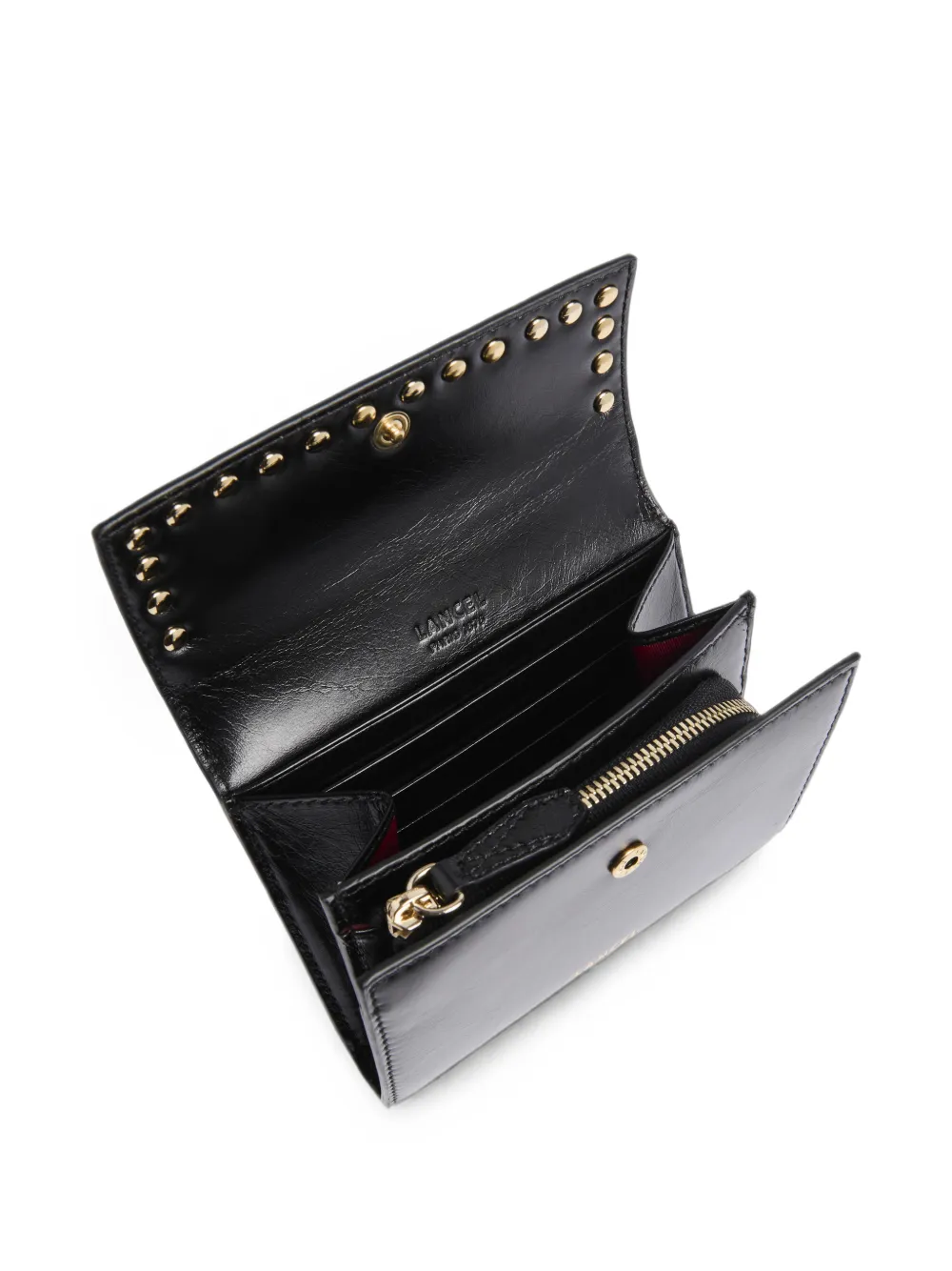Lancel studded leather flap wallet Zwart