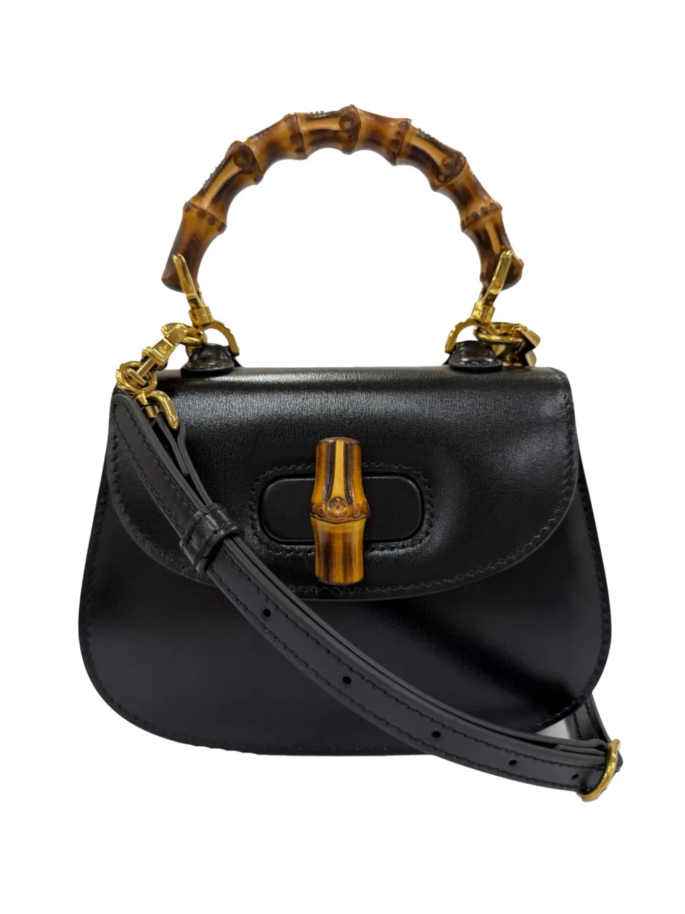 Gucci Pre-Owned Borsa a tracolla 1947 piccola in pelle di vitello con manico in bambù 2016-2025 - Nero