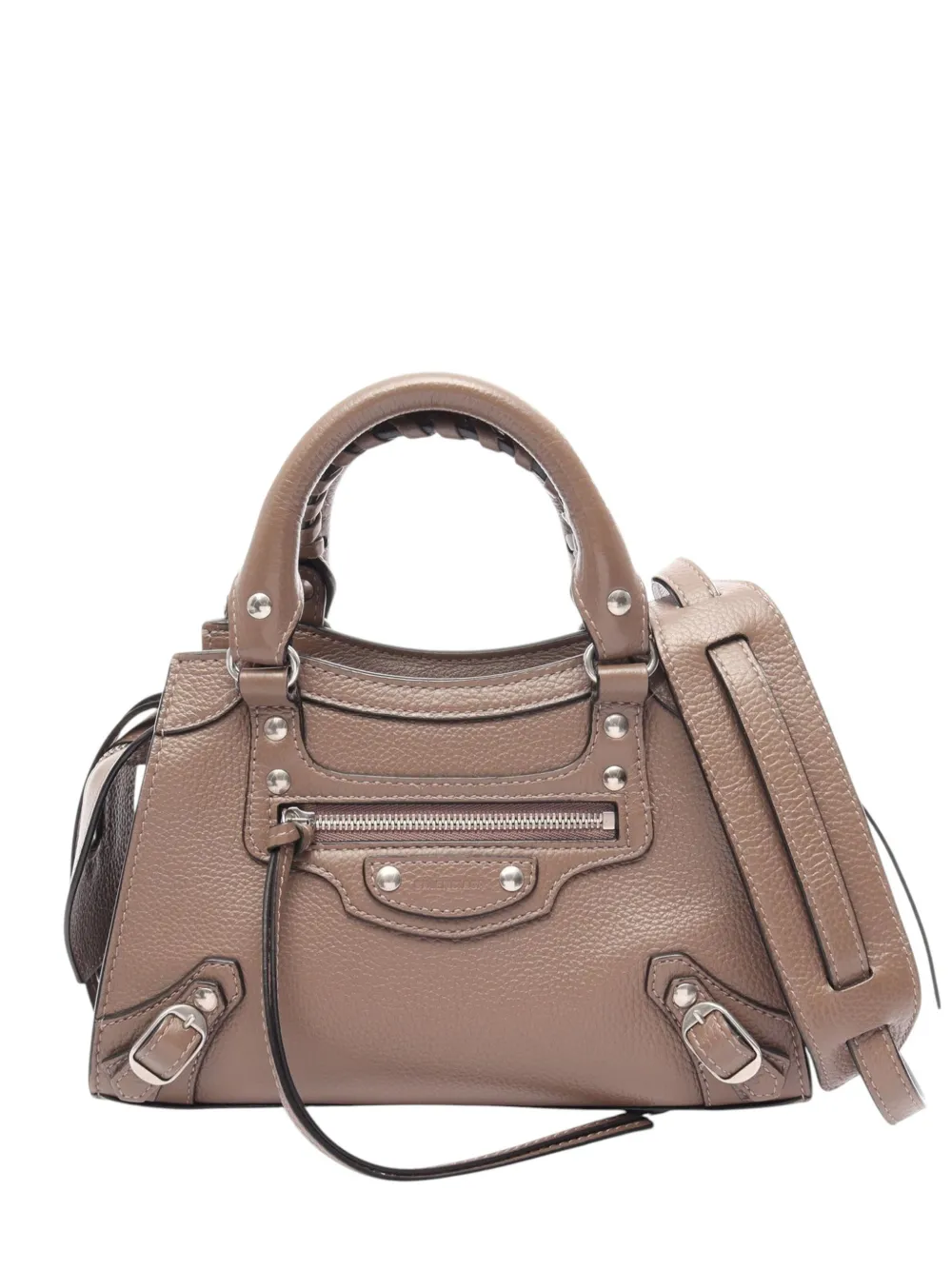 Balenciaga Pre-Owned 2015-2026 Mini Grained Calfskin Motocross Neo Classic City satchel - Marrone