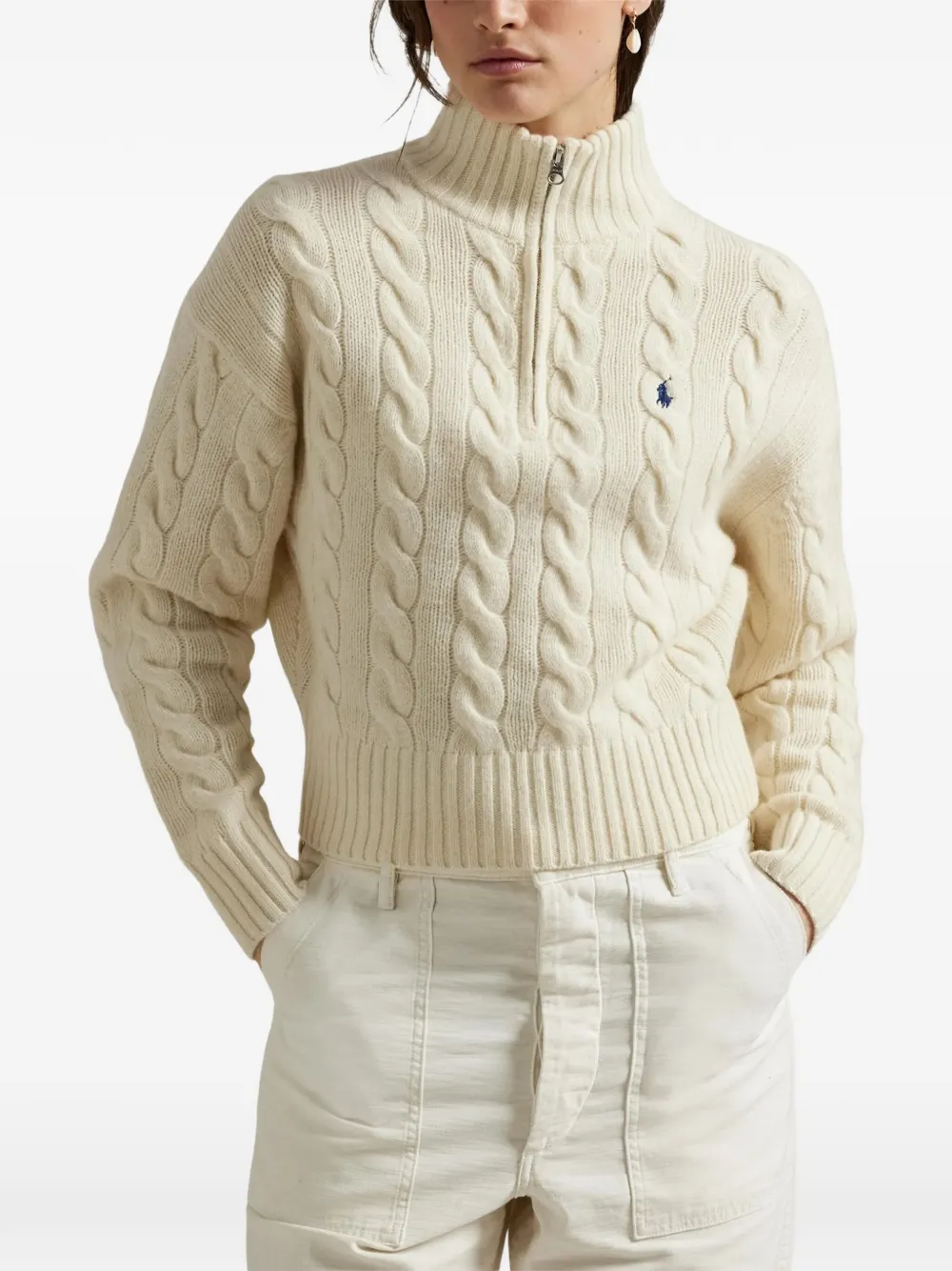 Polo Ralph Lauren Kabelgebreide trui van wol-kasjmier met halve rits Beige