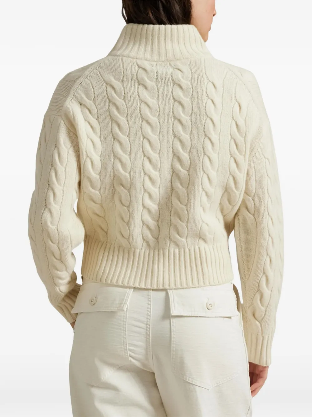 Polo Ralph Lauren Kabelgebreide trui van wol-kasjmier met halve rits Beige