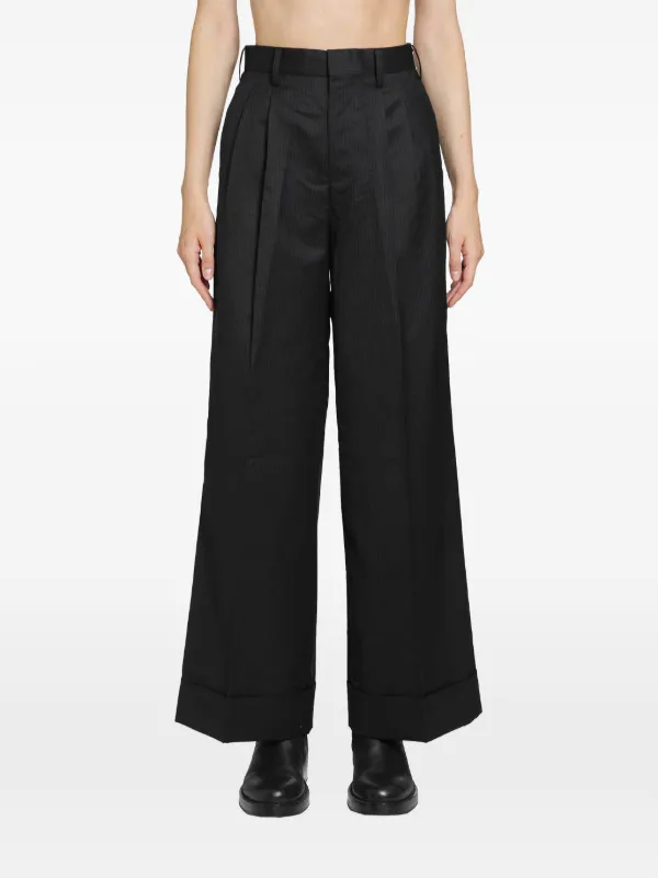 Junya Watanabe Pleated Pinstriped Trousers in Black