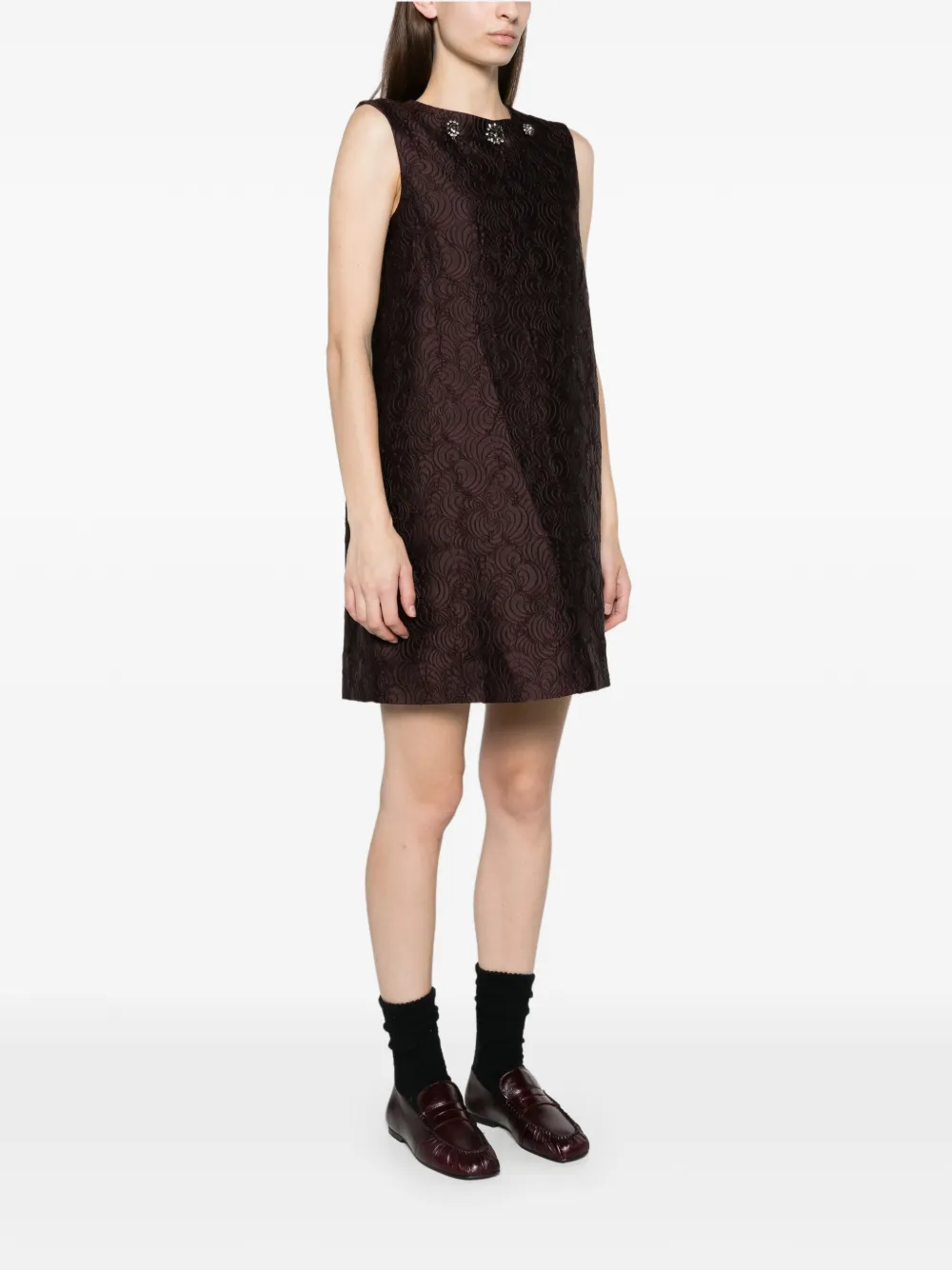'S Max Mara cotton-blend princess-line jacquard dress plum Paars