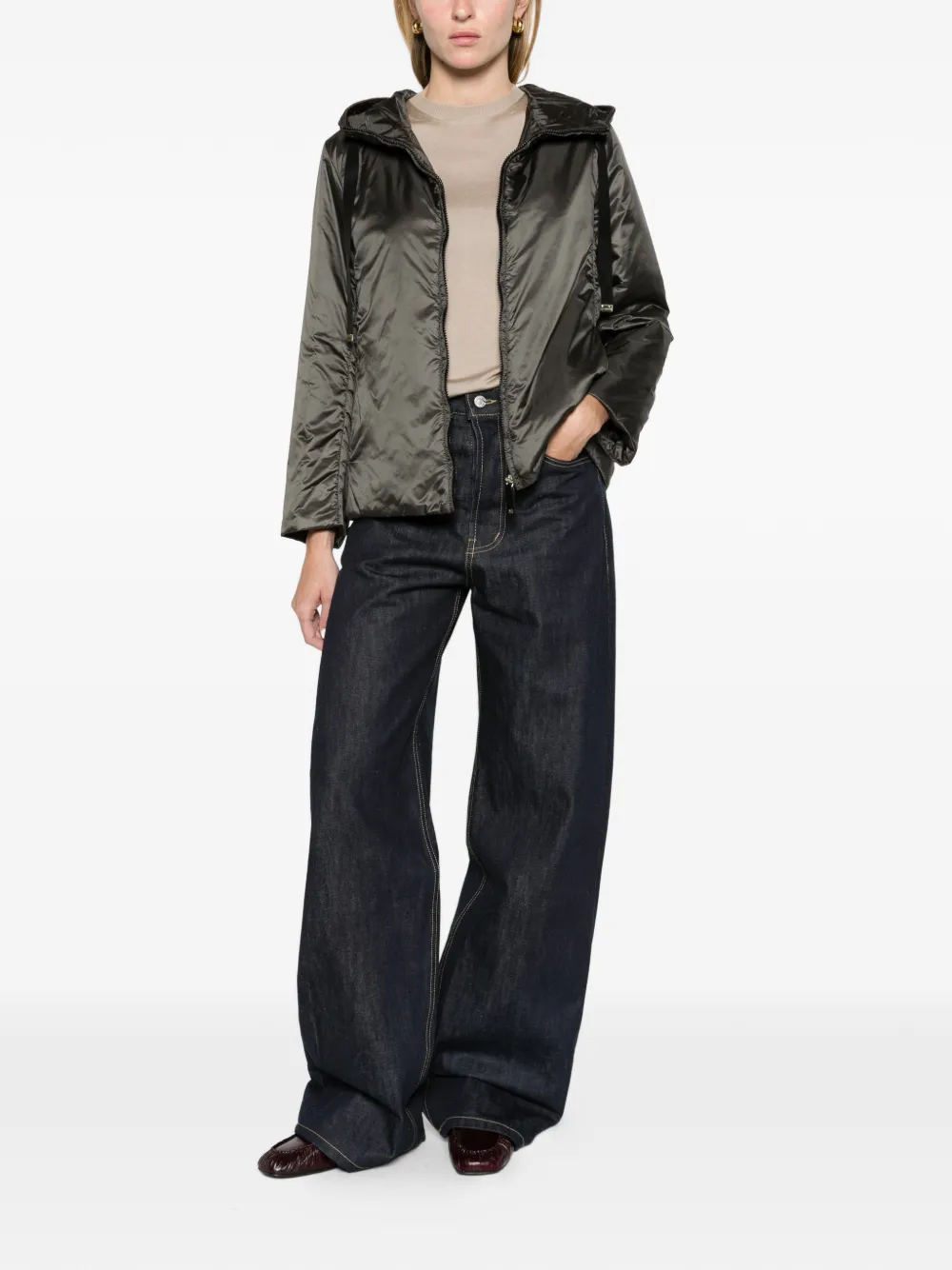 Max Mara padded water-repellent hooded jacket kaki Groen