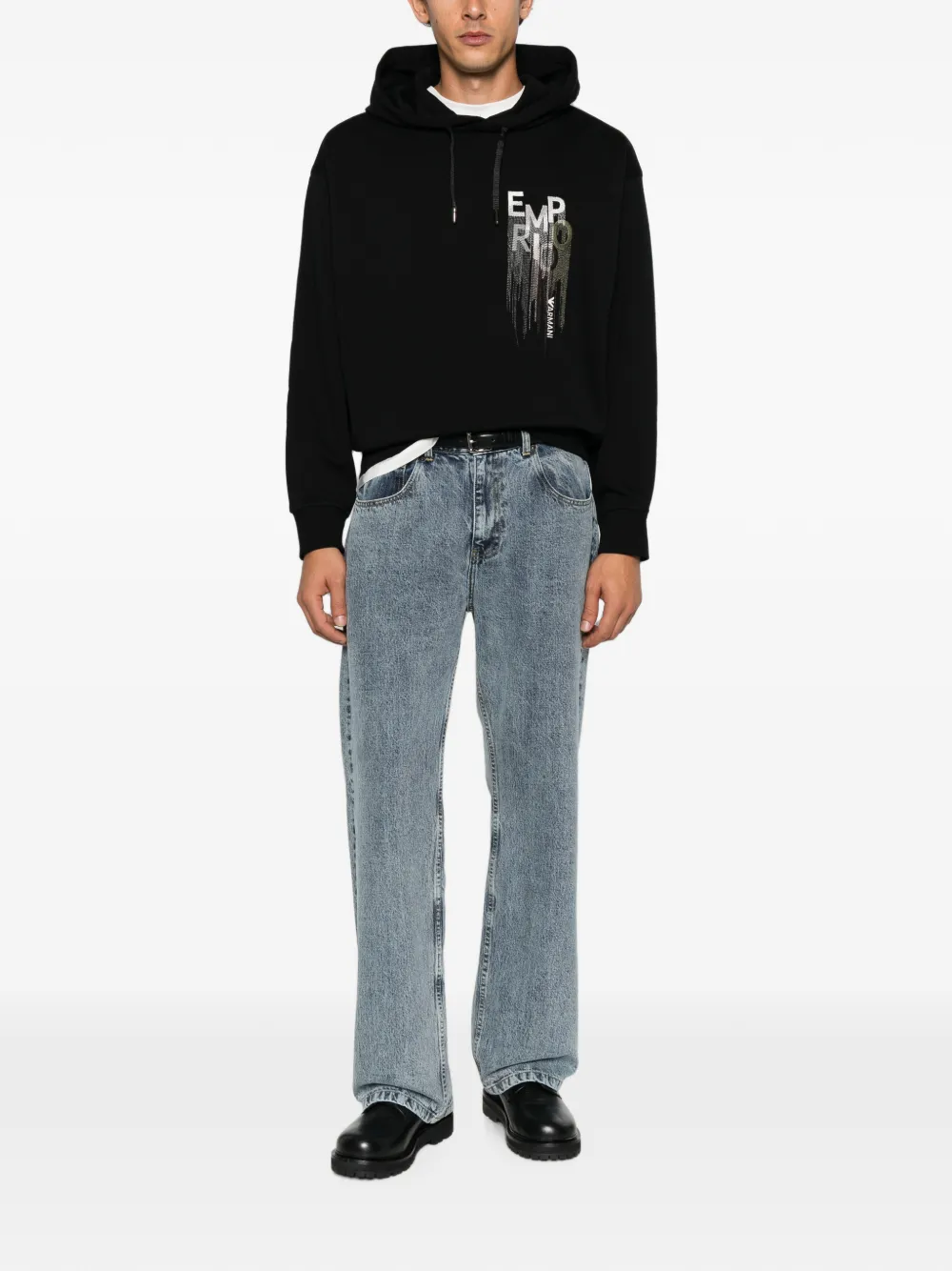 Emporio Armani Hoodie met geborduurd logo Zwart