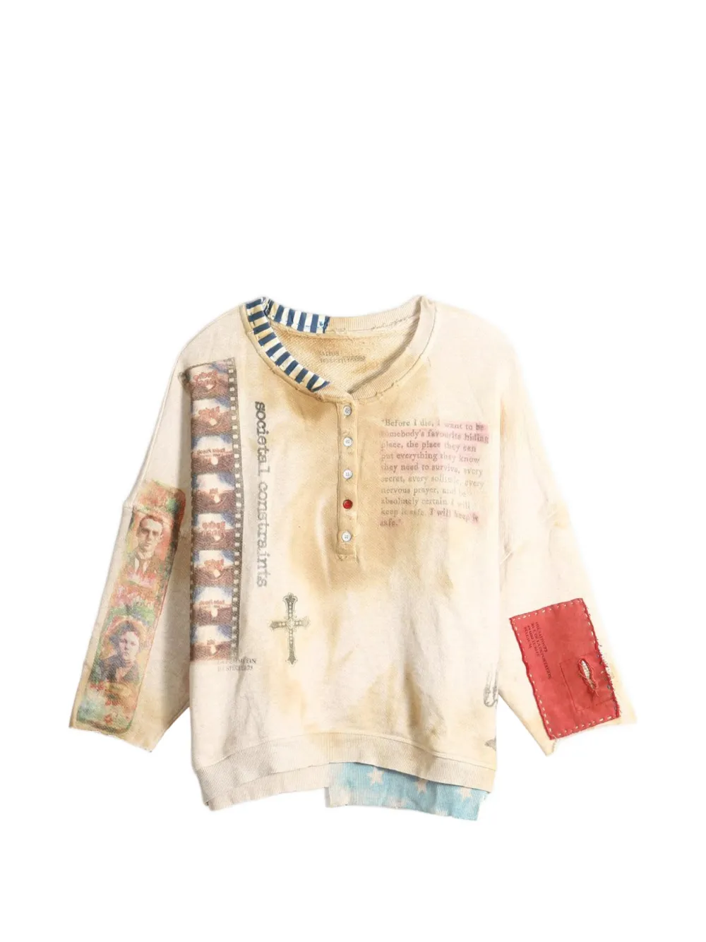 Saitos Graphic-print Patch-detail Sweatshirt In Neutral