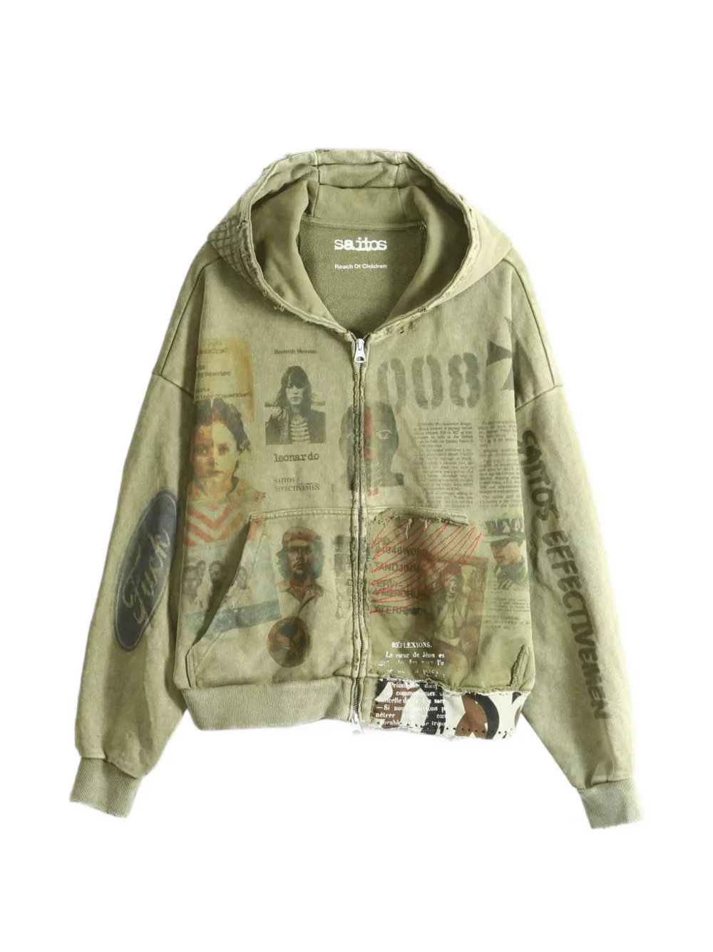 SAITOS Ghost Image distressed zip-up hoodie