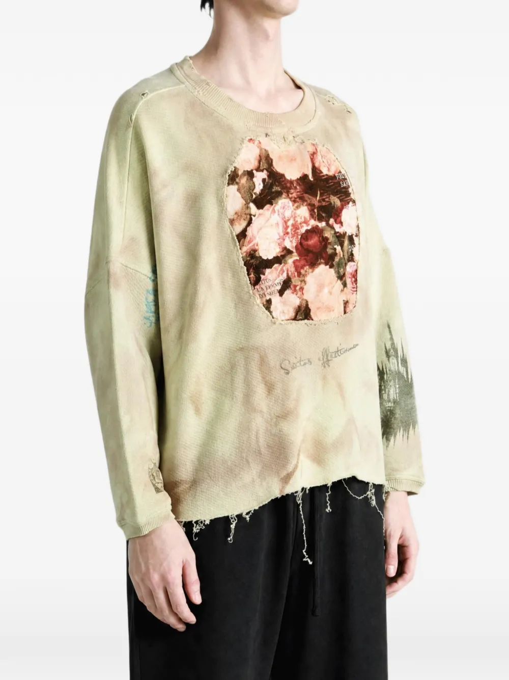 Saitos Flower-patch Distressed Sweatshirt In Multi