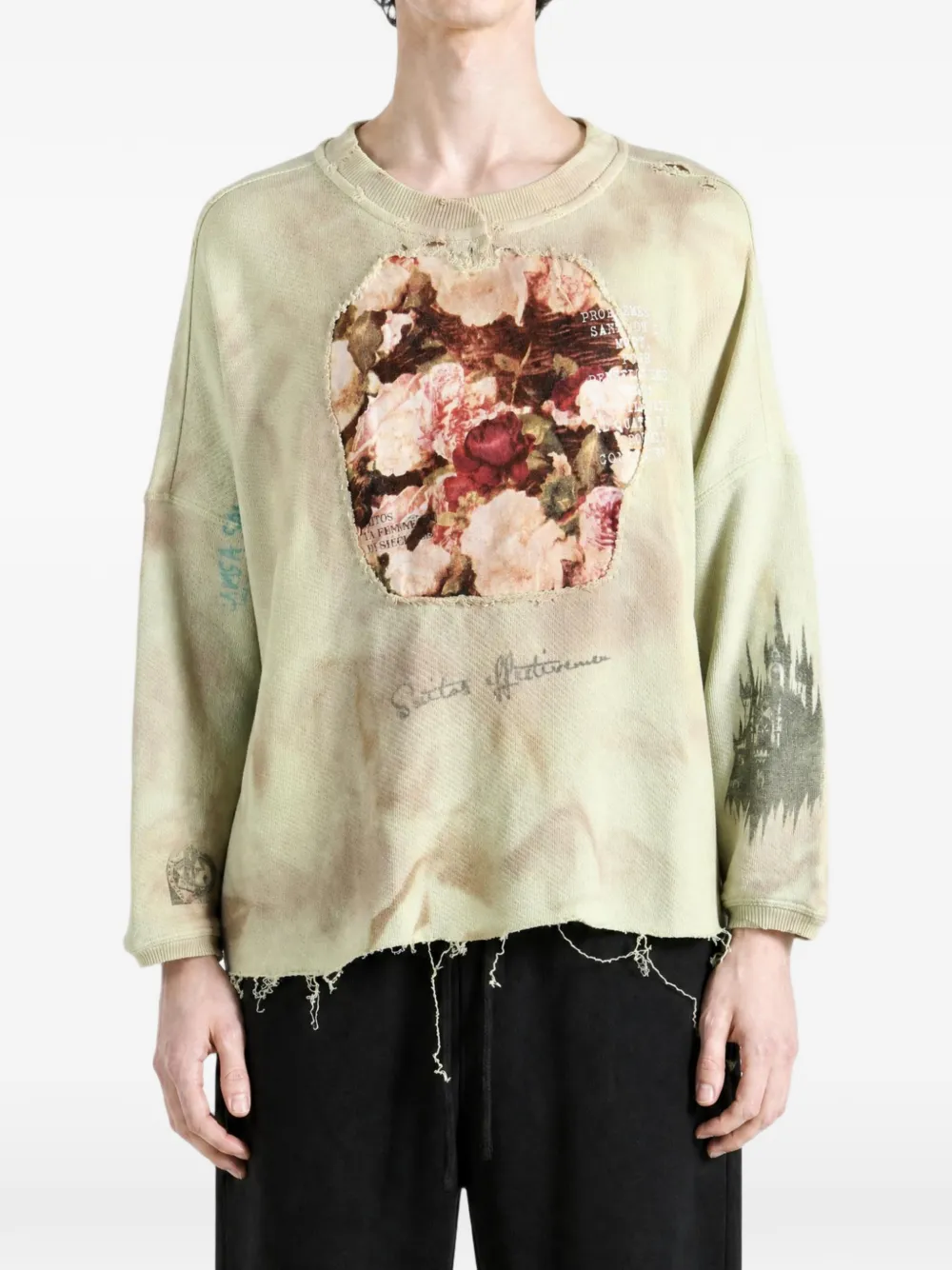 Saitos Flower-patch Distressed Sweatshirt In Multi