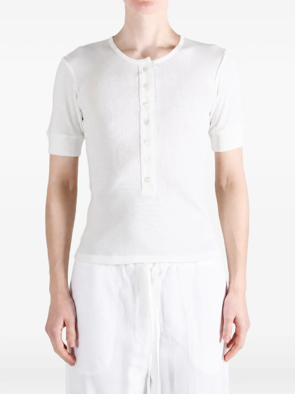 Studio Nicholson Sorin ribbed-knit henley T-shirt Wit