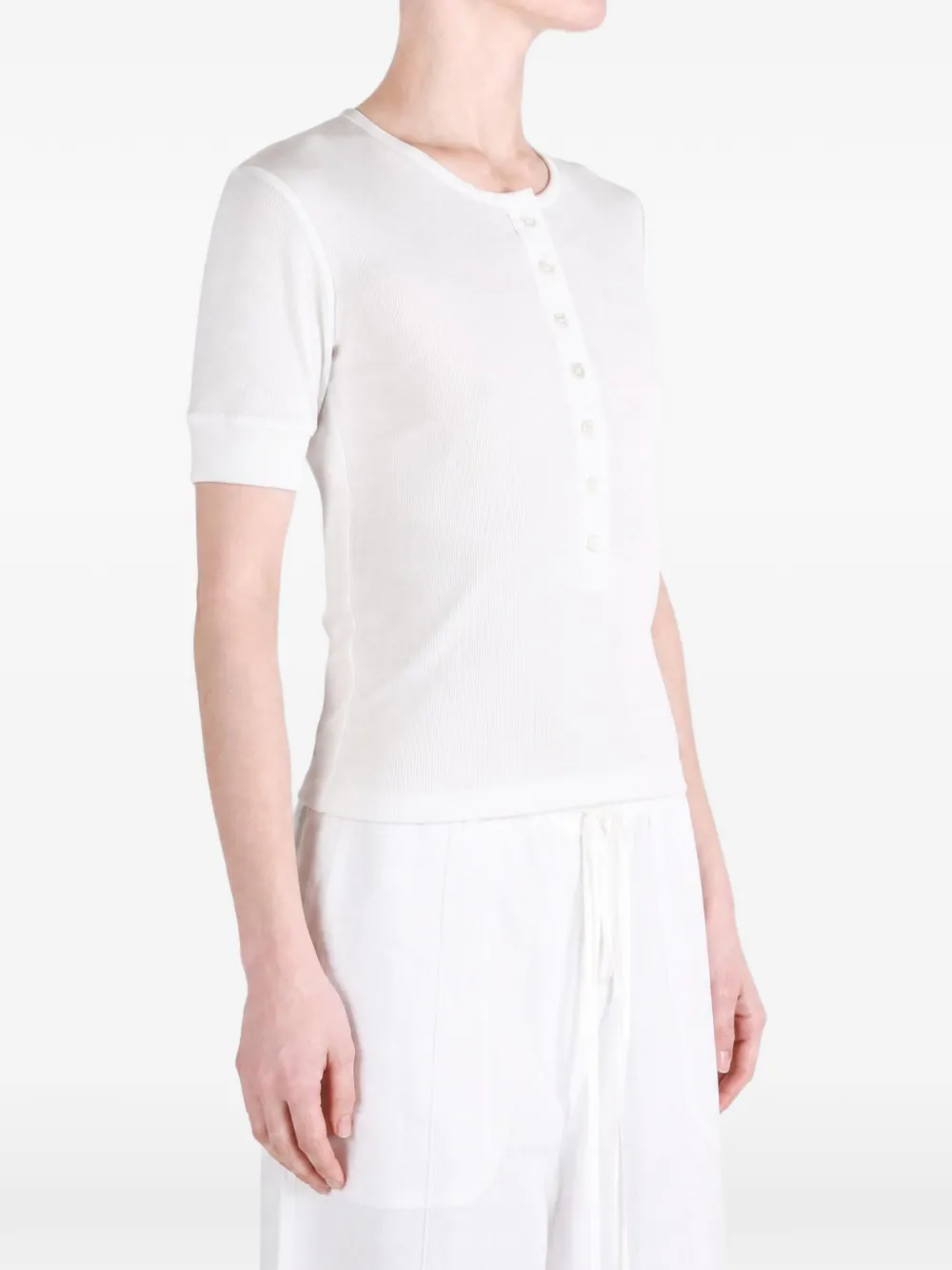 Studio Nicholson Sorin ribbed-knit henley T-shirt Wit