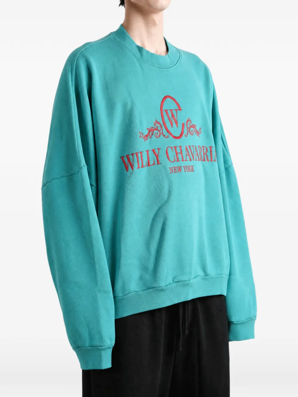 Willy Chavarria Chavantino Hooligan sweater met verlaagde schouders Groen