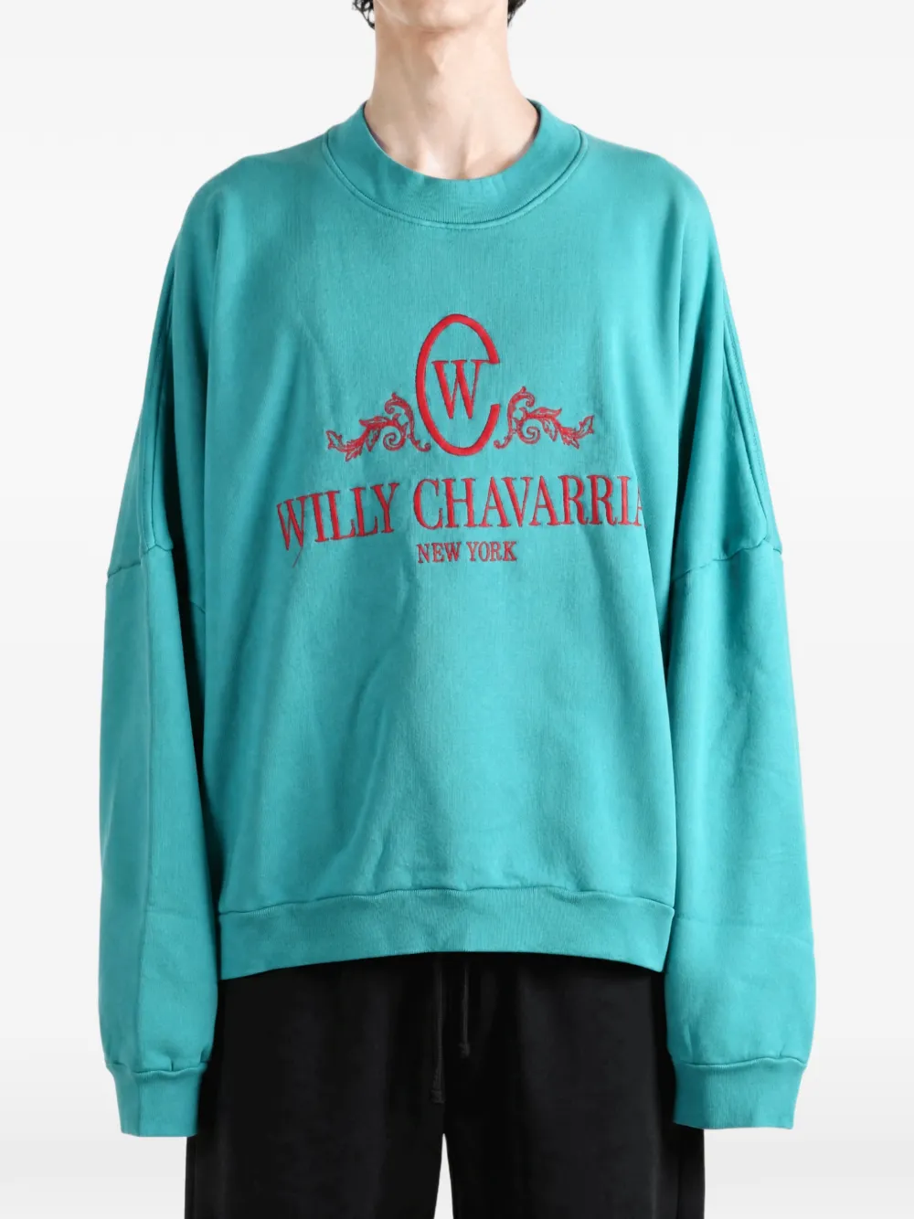 Willy Chavarria Chavantino Hooligan sweater met verlaagde schouders Groen
