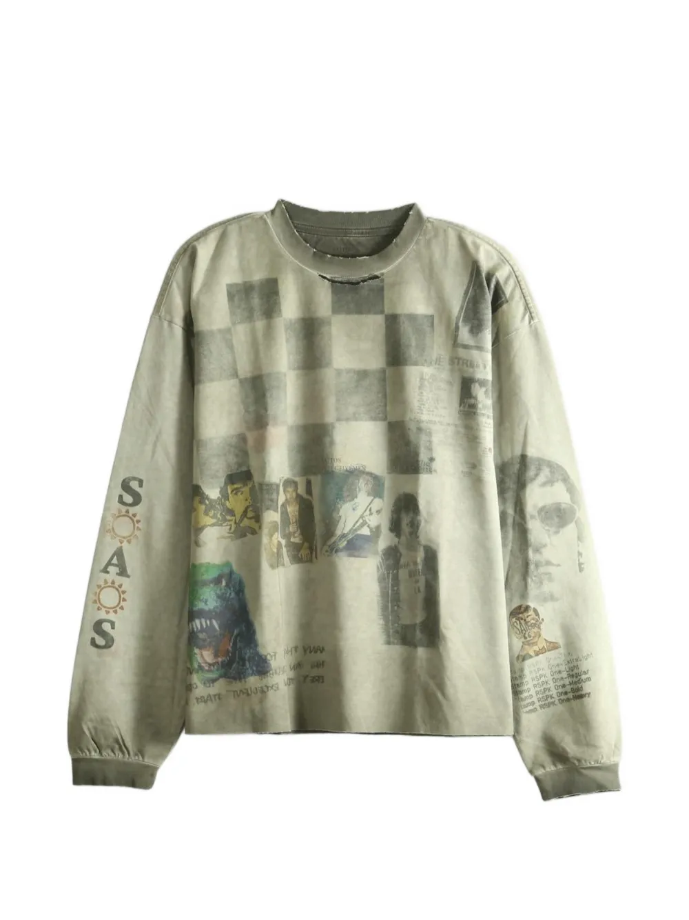 Saitos Public Image Distressed Long-sleeve T-shirt In Green