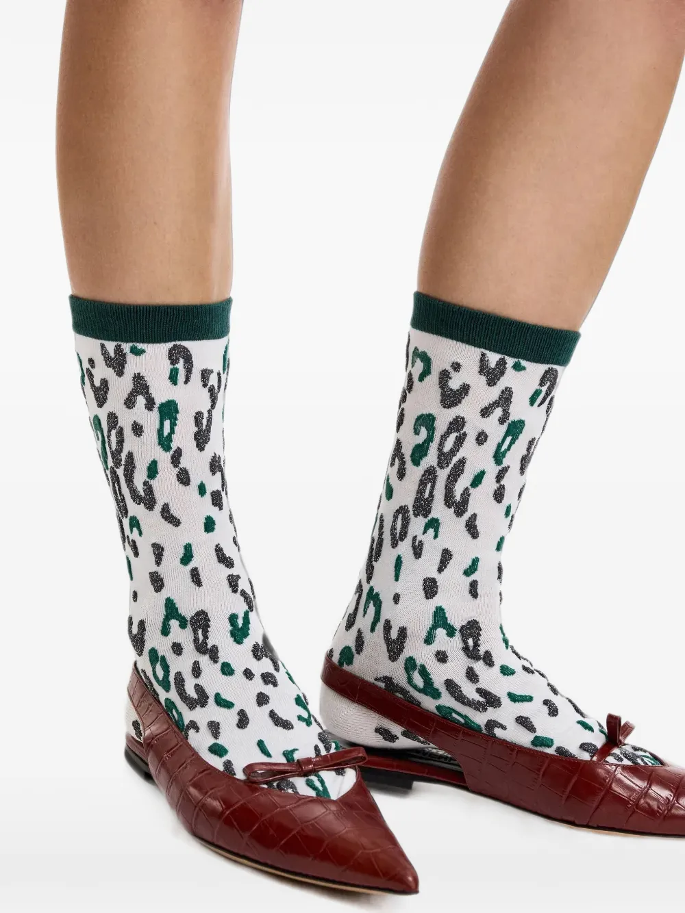 Essentiel Antwerp Karty sokken met luipaard-print en glitter-effect Wit