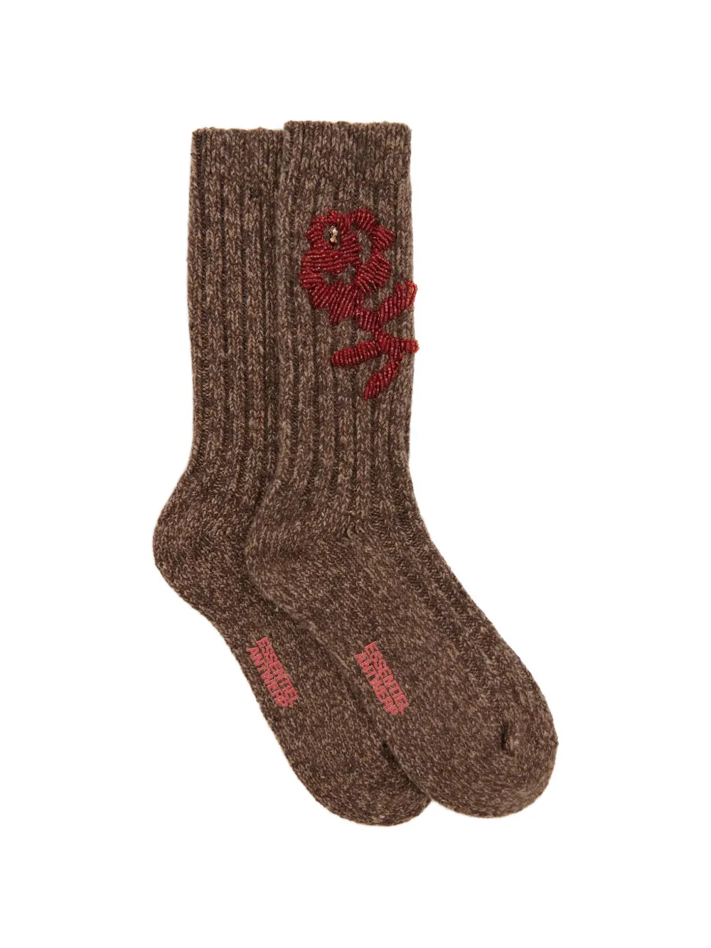 Essentiel Antwerp Klover bead-embellished ribbed socks - Marrone