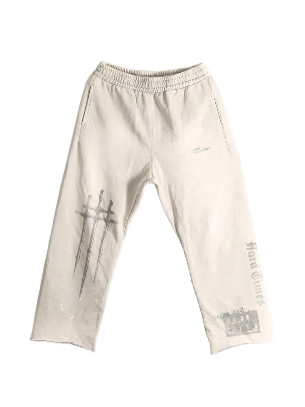 Saitos Sword Graphic-print Raw-cut Track Pants In Neutral