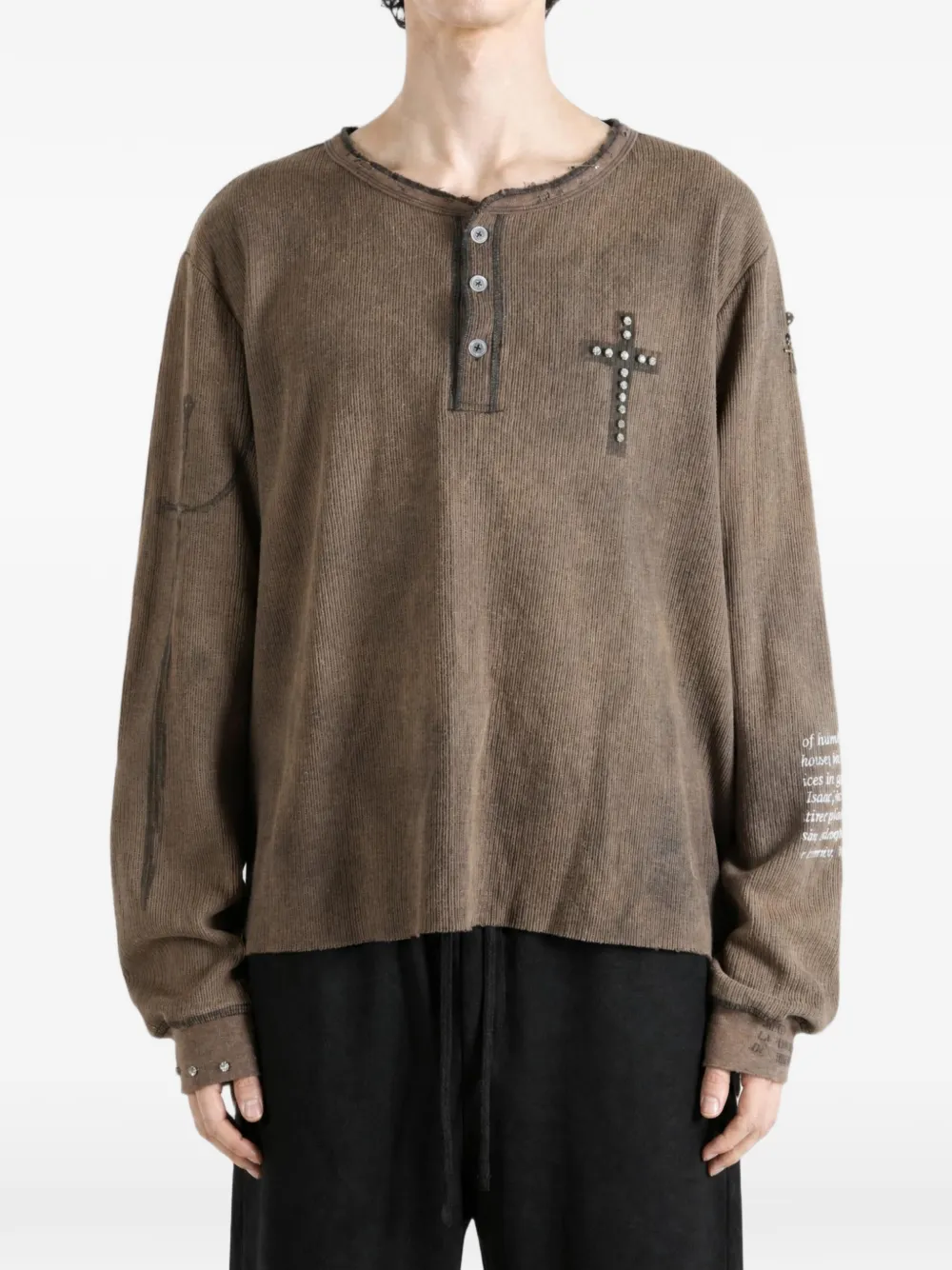 SAITOS Public Image distressed long-sleeve henley T-shirt