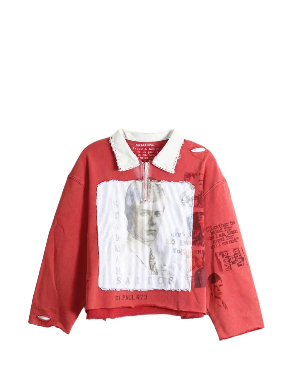 Saitos Starman Quarter-zip Distressed Polo Shirt In Red