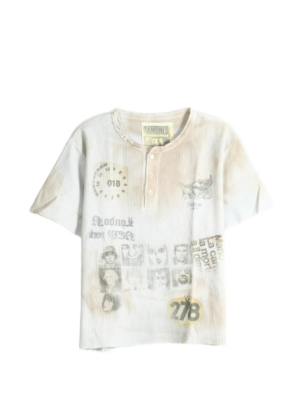 Saitos Graphic-print Waffle-knit Henley T-shirt In White