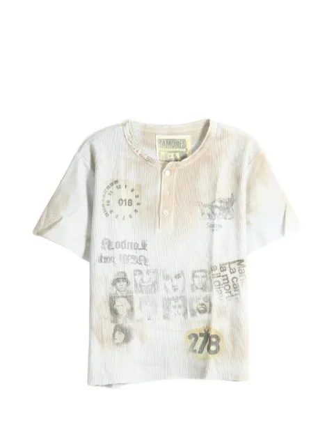 SAITOS graphic-print waffle-knit Henley T-shirt
