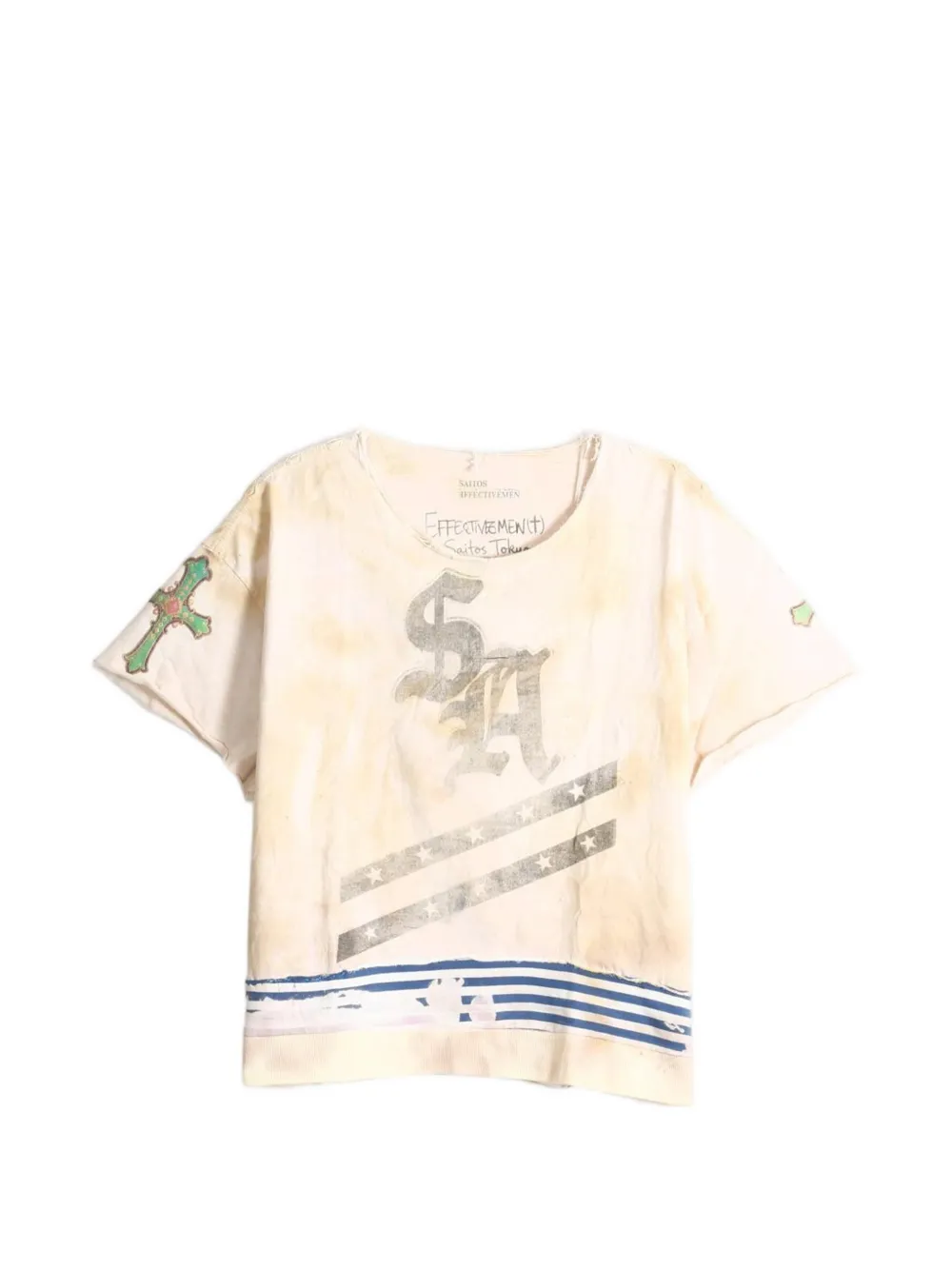 Saitos Hybrid Cross Distressed T-shirt In Neutral