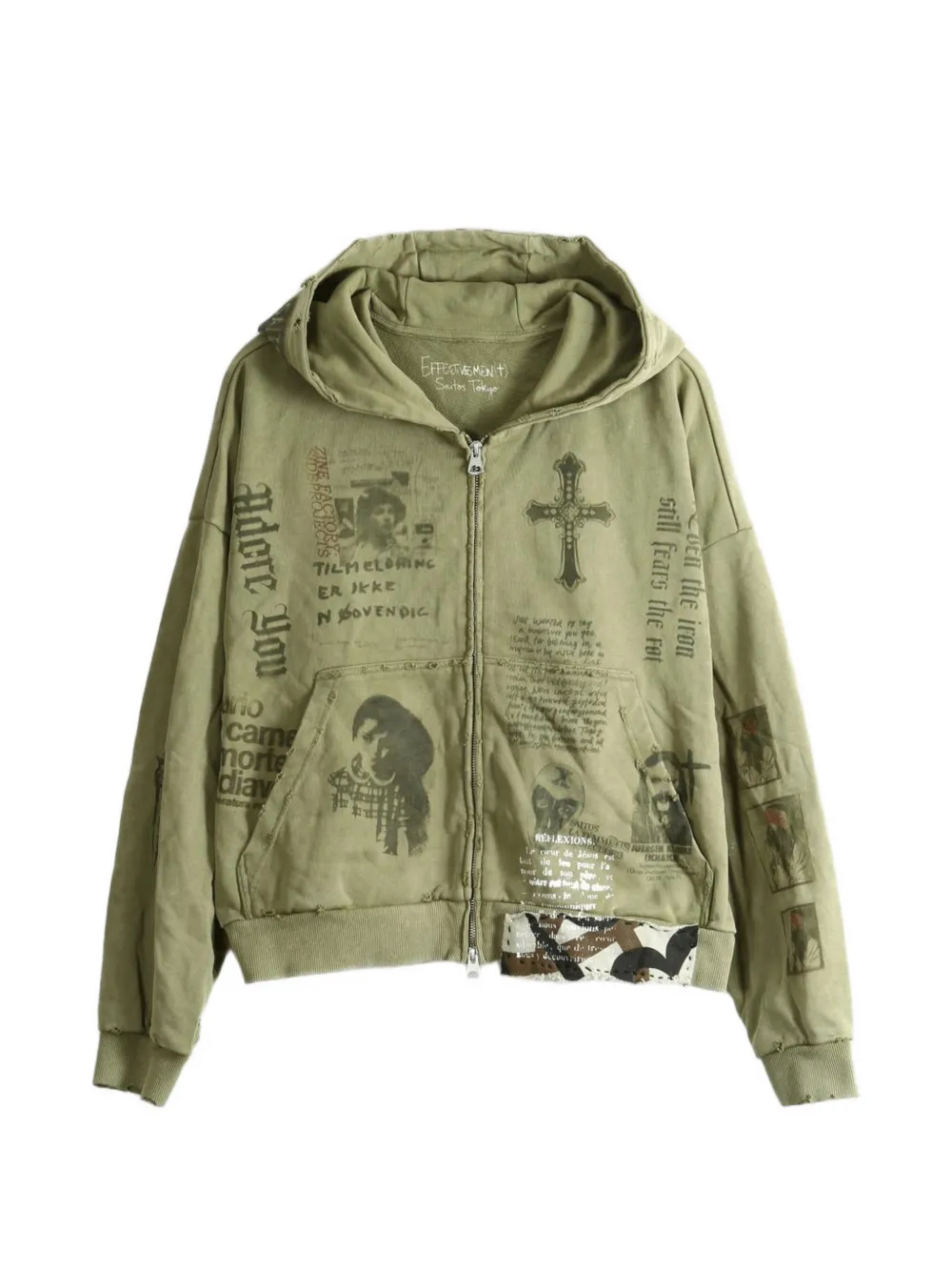 Saitos Ghost Image Distressed Hoodie In Green