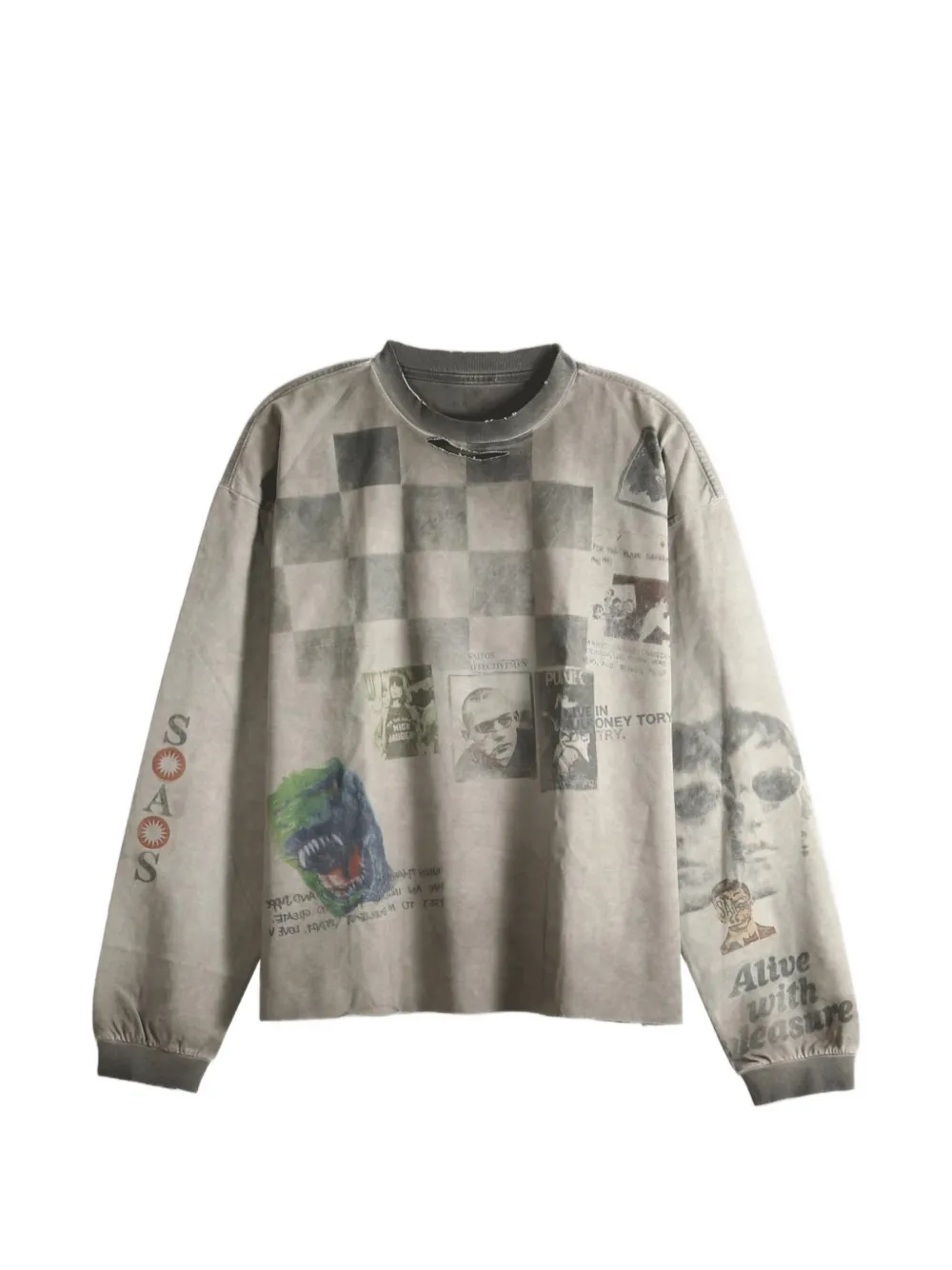Saitos Public Image Distressed Long-sleeve T-shirt In Gray