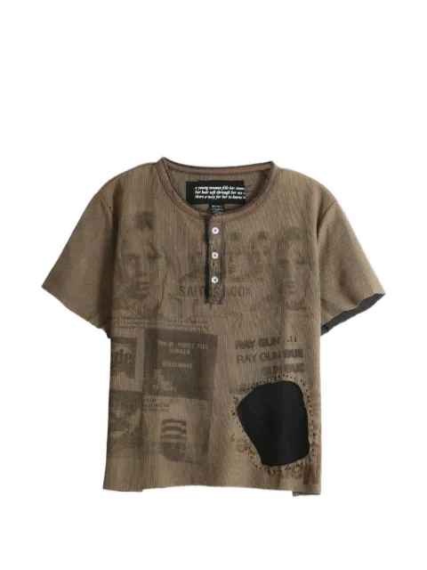 SAITOS t-shirt à empiècement en résille et col henley