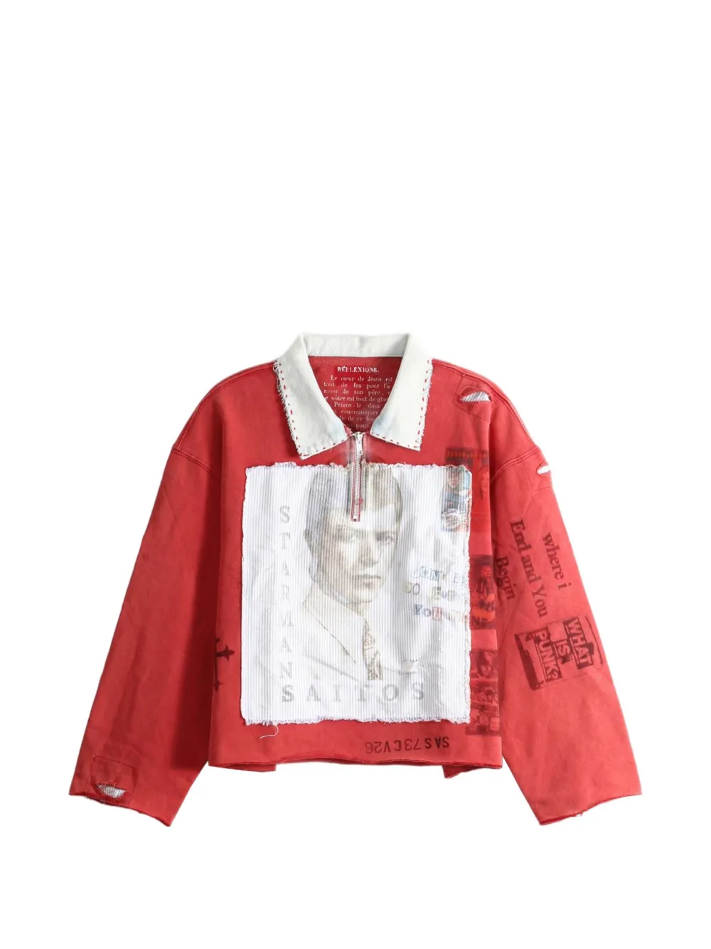 Saitos Starman Quarter-zip Distressed Polo Shirt In Red