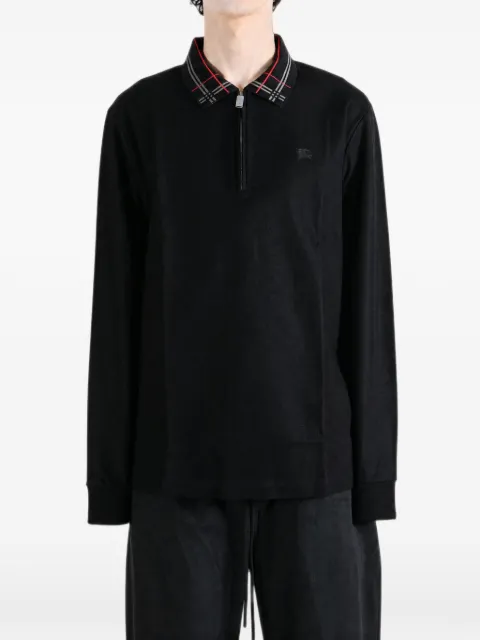 Burberry Check-collar zip-fastening polo shirt