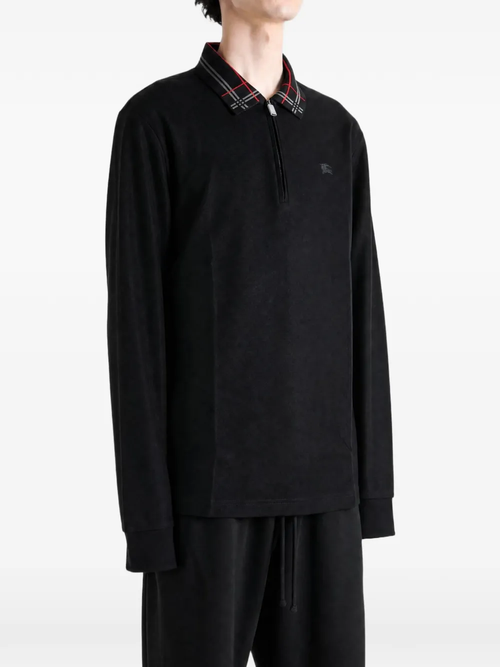 Burberry Poloshirt met geruite kraag en ritssluiting Zwart