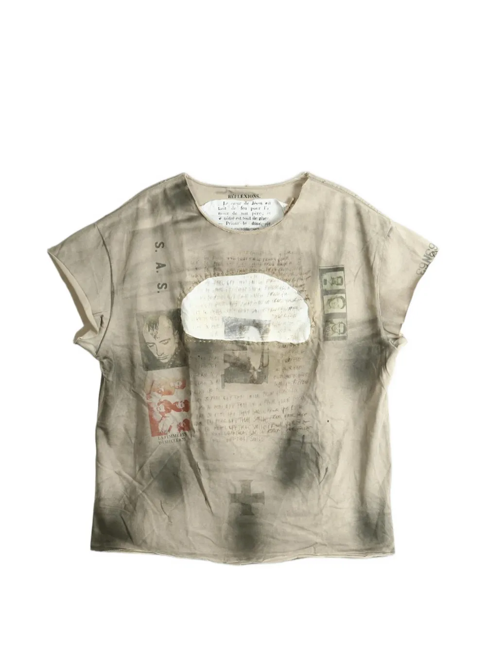 Saitos Patch-detail Distressed T-shirt In Neutral