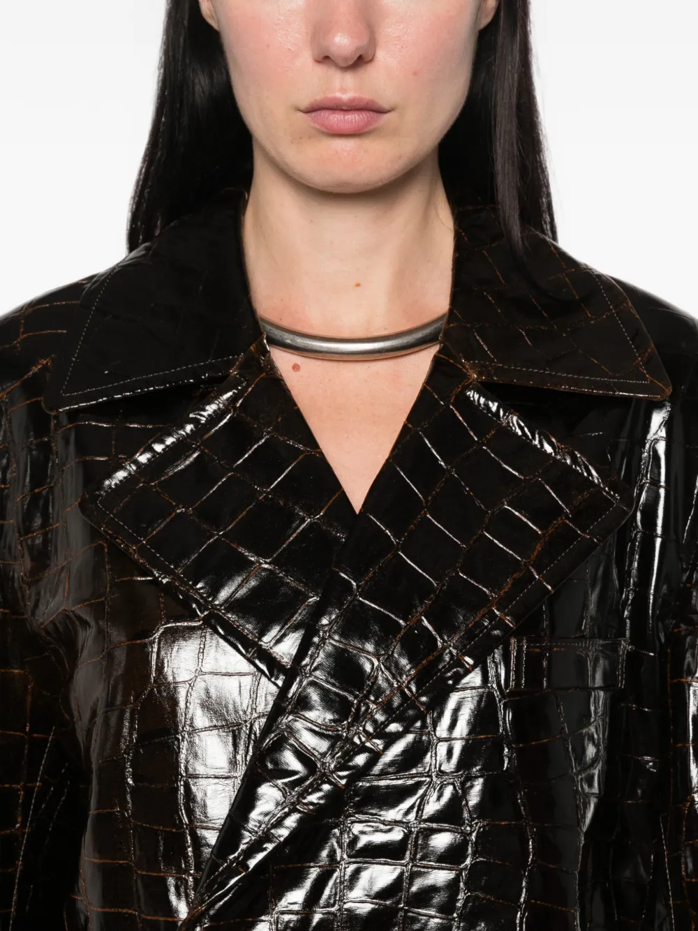 Junya Watanabe Jas met dubbele rij knopen en krokodillen-reliëf Bruin