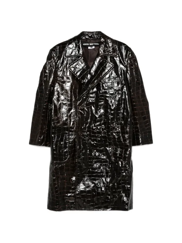 Junya Watanabe Croc-effect Double-breasted Coat in Brown