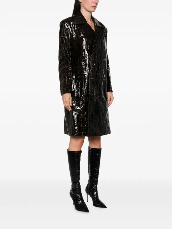 Junya Watanabe croc-effect double-breasted Coat | Brown | FARFETCH