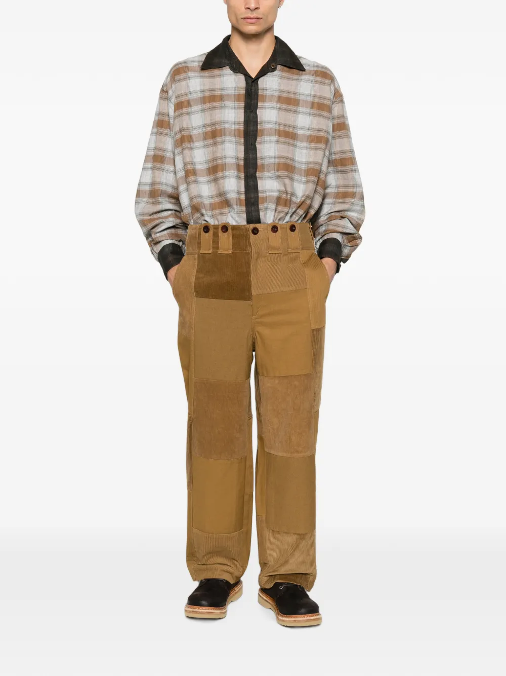 Junya Watanabe MAN Ribfluwelen broek met patchwork Bruin
