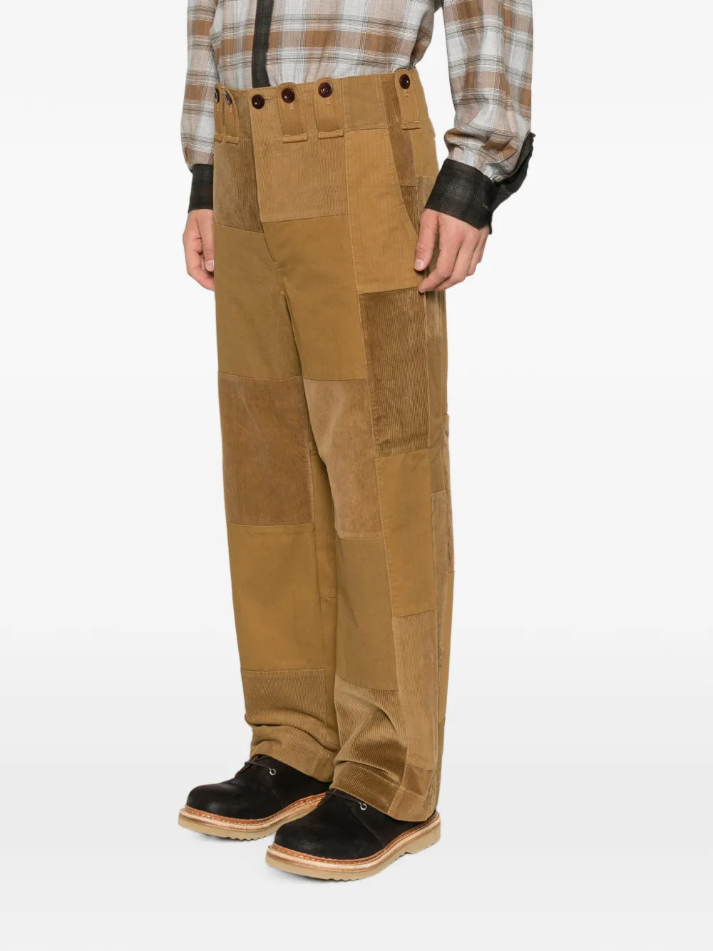 Junya Watanabe MAN Ribfluwelen broek met patchwork Bruin