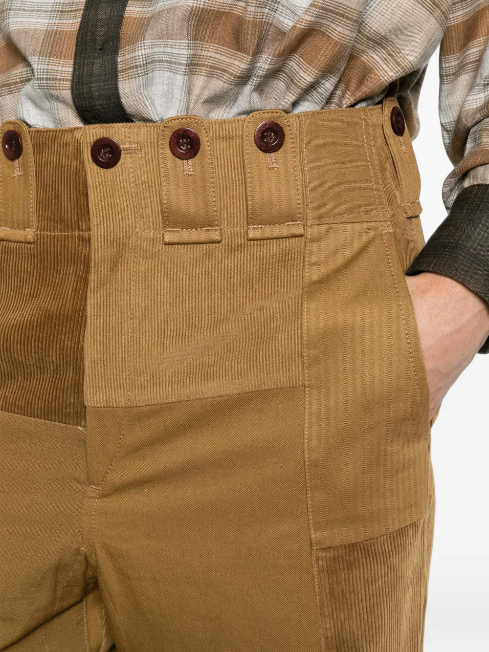 Junya Watanabe MAN Ribfluwelen broek met patchwork Bruin