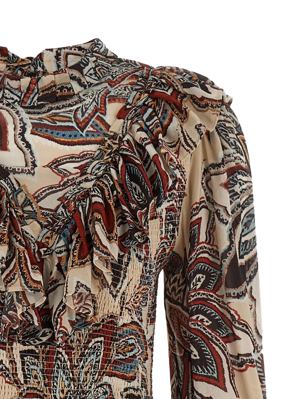 FARM Rio Tapestry gesmockte jurk met ruches Veelkleurig